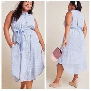 NWT! ANTHROPOLOGIE Midi Cotton Eyelet Embroidered Shirt Dress. Size 16.